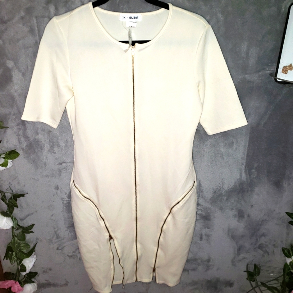 WHITE dress with Gold Zippers